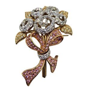 Swarovski Crystal Brooch Flower Bouquet Pink Cancer Awareness Compassion 98 Sign